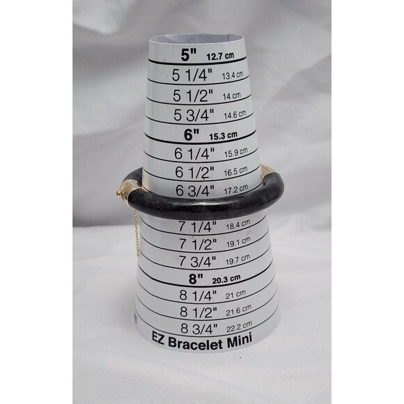 14K Solid Yellow Gold Textured Black & Grey Jade Jadeite Bangle Bracelet 7" L - Picture 12 of 13